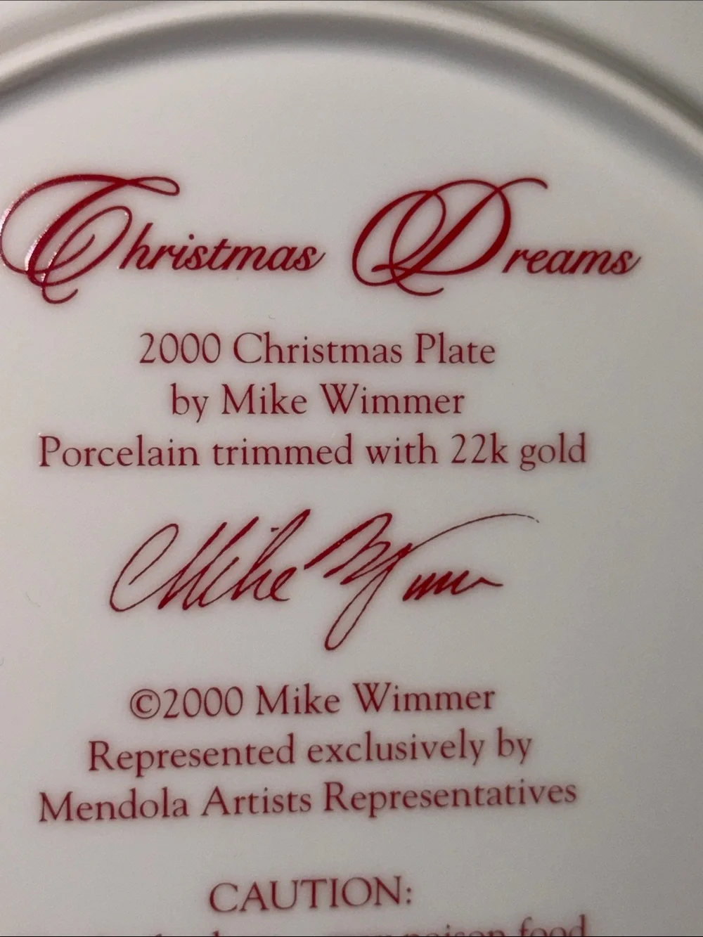 Avon 2000 Holiday Decorative Plate - 22K Gold Rim.